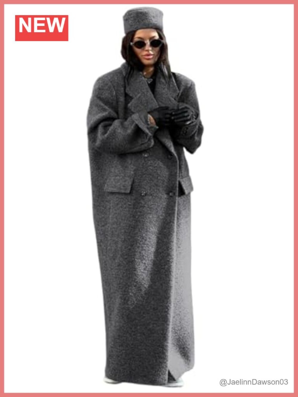 Women's Long Wool Pea Coat Notch Lapel Double Breasted Maxi Winter